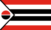 red-white-black-white-black-white-red, white triangle outlined in black, red-black circle