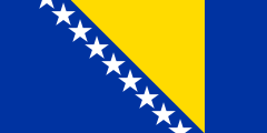 blue, yellow triangle, line of 8 white stars along its diagonal edge