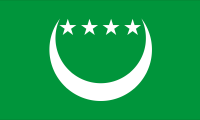 green, white crescent, four white stars