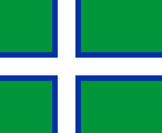 1973 proposed flag of Greenland: green with a white nordic cross outlined in blue