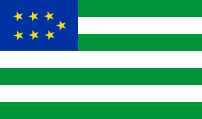 seven green-white stripes, blue canton, seven yellow stars