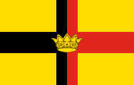 yellow, vertically divided black-red cross, yellow crown