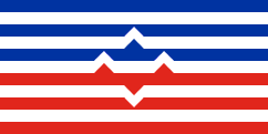 2003 Slovenia flag proposal: 11 blue-white/red-white stripes with four triangular points