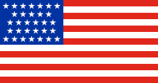 13 red-white stripes, blue canton, 31 white stars