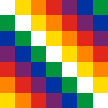 7-by-7 grid of coloured squares, diagonally arranged white-green-blue-purple-red-orange-yellow